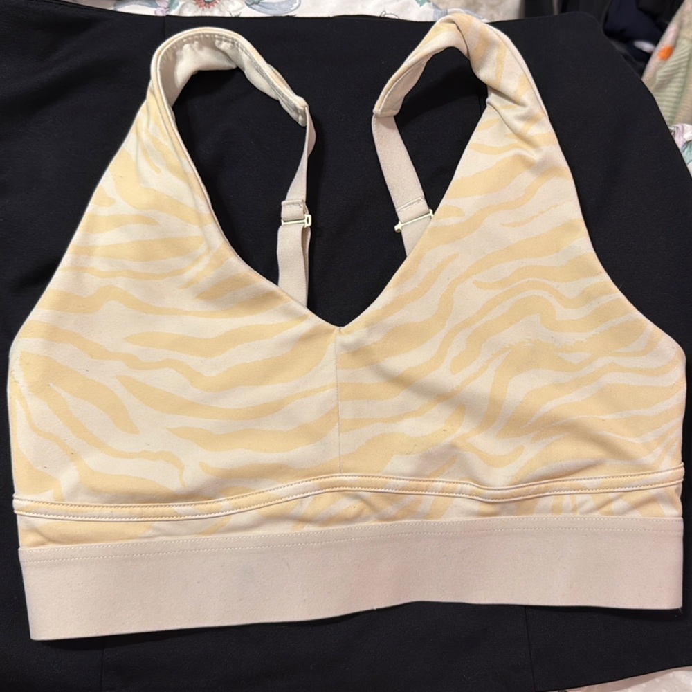 Fabletics Yellow & Cream Zebra Print Sports Bra